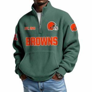 2025 Browns Est 1944 Waffle Stand Collar Half Zip Sweatshirt 1 2025 Browns Est 1944 Waffle Stand Collar Half Zip Sweatshirt