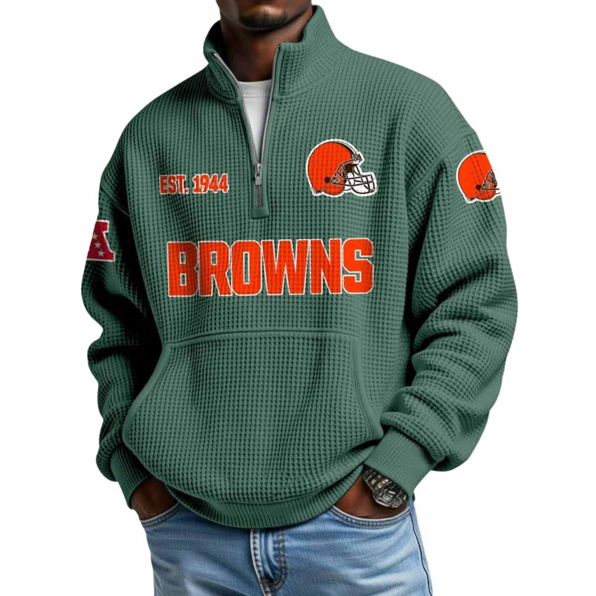 2025 Browns Est 1944 Waffle Stand Collar Half Zip Sweatshirt 2025 Browns Est 1944 Waffle Stand Collar Half Zip Sweatshirt