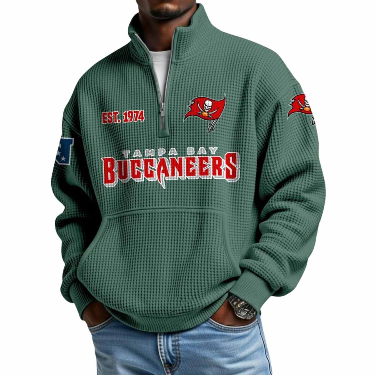 2025 Buccaneers Est 1974 Waffle Stand Collar Half Zip Sweatshirt 2025 Buccaneers Est 1974 Waffle Stand Collar Half Zip Sweatshirt