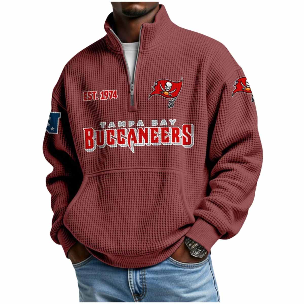 2025 Buccaneers Est 1974 Waffle Stand Collar Half Zip Sweatshirt 2025 Buccaneers Est 1974 Waffle Stand Collar Half Zip Sweatshirt