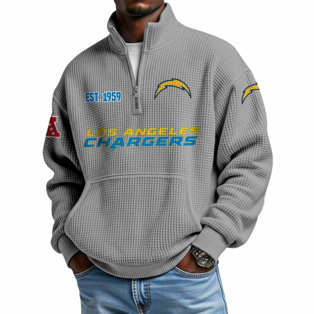 2025 Chargers Est 1959 Waffle Stand Collar Half Zip Sweatshirt 2025 Chargers Est 1959 Waffle Stand Collar Half Zip Sweatshirt