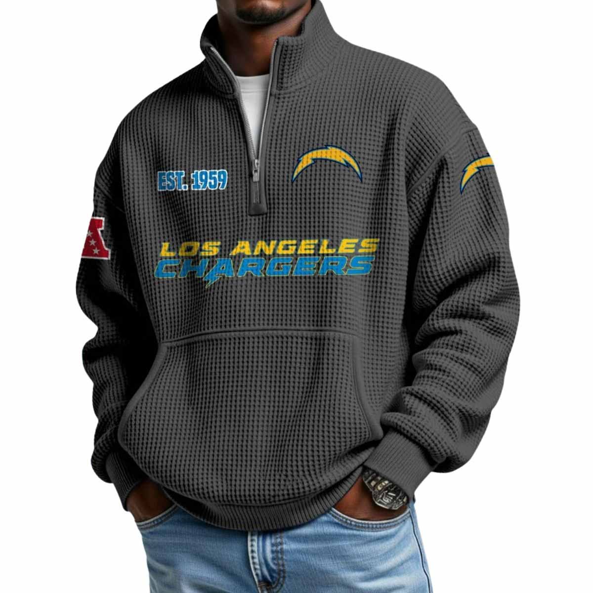 2025 Chargers Est 1959 Waffle Stand Collar Half Zip Sweatshirt 2025 Chargers Est 1959 Waffle Stand Collar Half Zip Sweatshirt