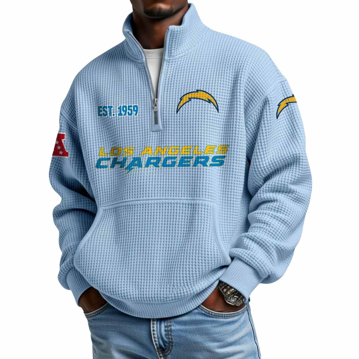 2025 Chargers Est 1959 Waffle Stand Collar Half Zip Sweatshirt 2025 Chargers Est 1959 Waffle Stand Collar Half Zip Sweatshirt