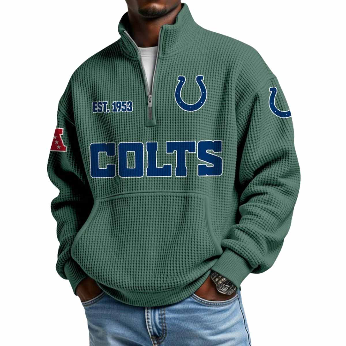 2025 Colts Est 1953 Waffle Stand Collar Half Zip Sweatshirt 2025 Colts Est 1953 Waffle Stand Collar Half Zip Sweatshirt