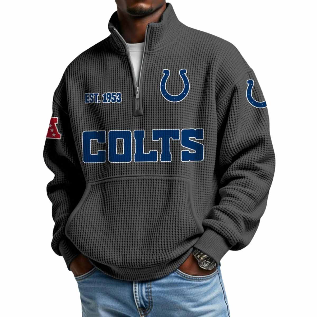 2025 Colts Est 1953 Waffle Stand Collar Half Zip Sweatshirt 2025 Colts Est 1953 Waffle Stand Collar Half Zip Sweatshirt
