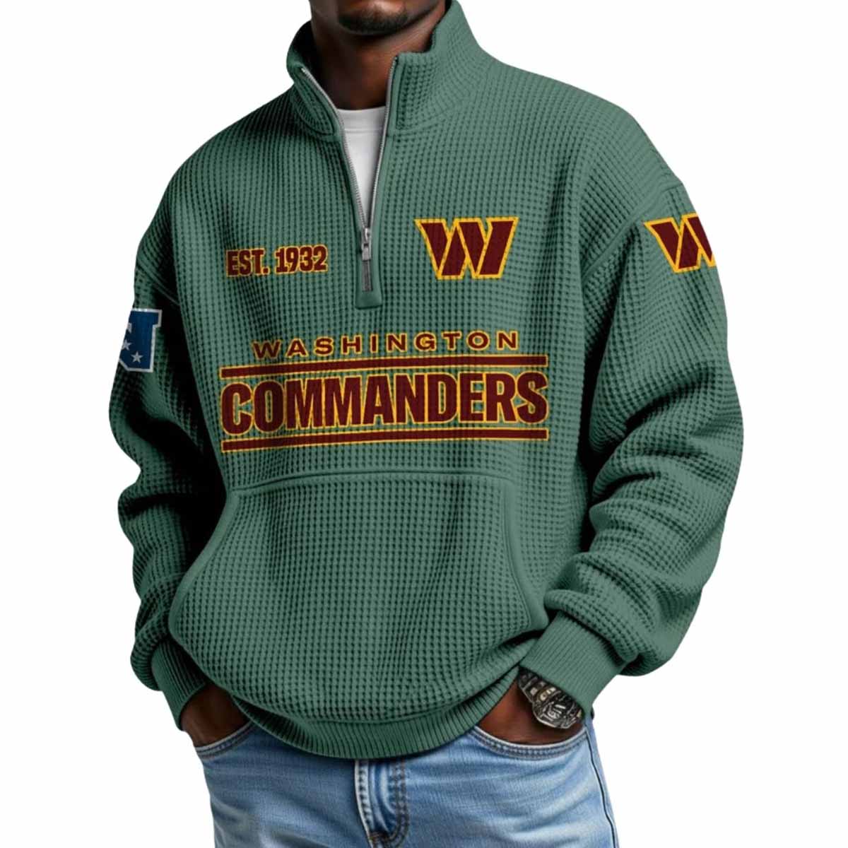 2025 Commanders Est 1932 Waffle Stand Collar Half Zip Sweatshirt 2025 Commanders Est 1932 Waffle Stand Collar Half Zip Sweatshirt