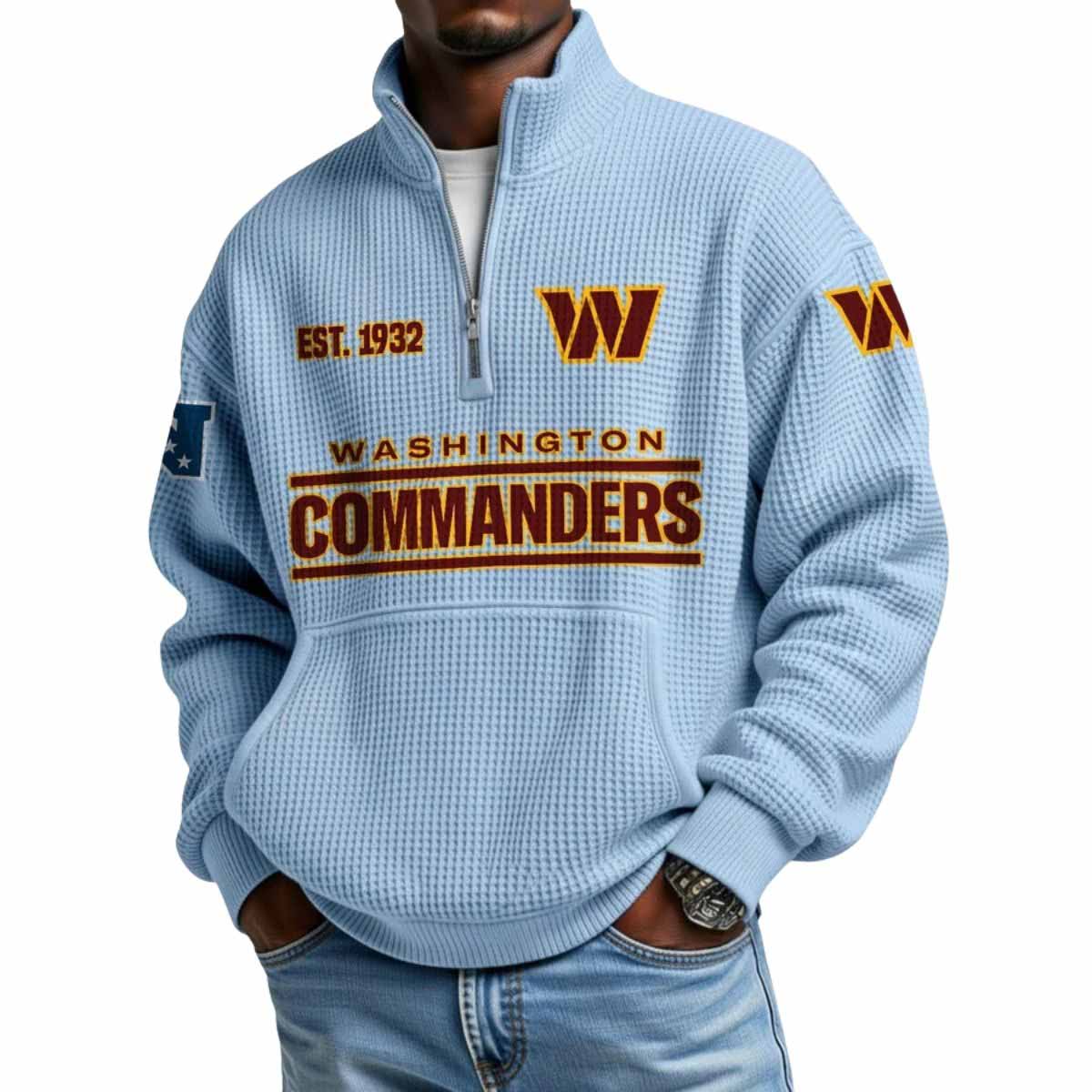 2025 Commanders Est 1932 Waffle Stand Collar Half Zip Sweatshirt 2025 Commanders Est 1932 Waffle Stand Collar Half Zip Sweatshirt