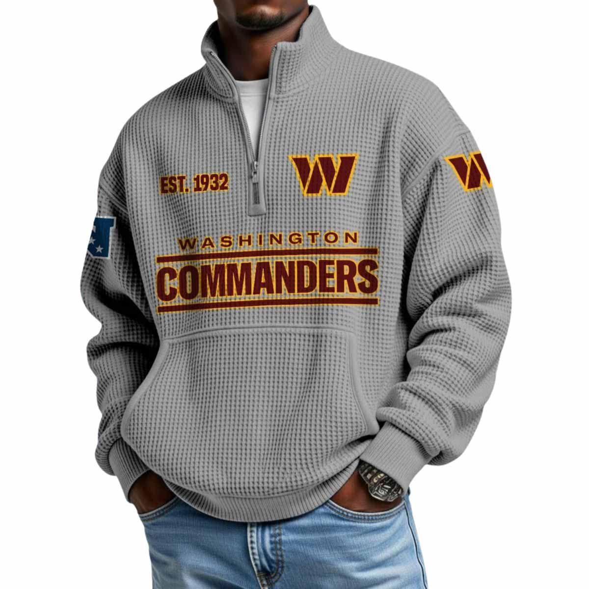 2025 Commanders Est 1932 Waffle Stand Collar Half Zip Sweatshirt 2025 Commanders Est 1932 Waffle Stand Collar Half Zip Sweatshirt