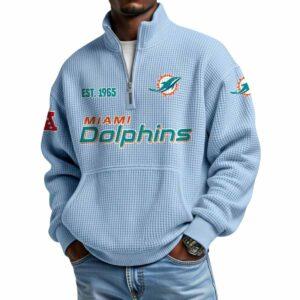 2025 Dolphins Est 1965 Waffle Stand Collar Half Zip Sweatshirt 1 2025 Dolphins Est 1965 Waffle Stand Collar Half Zip Sweatshirt