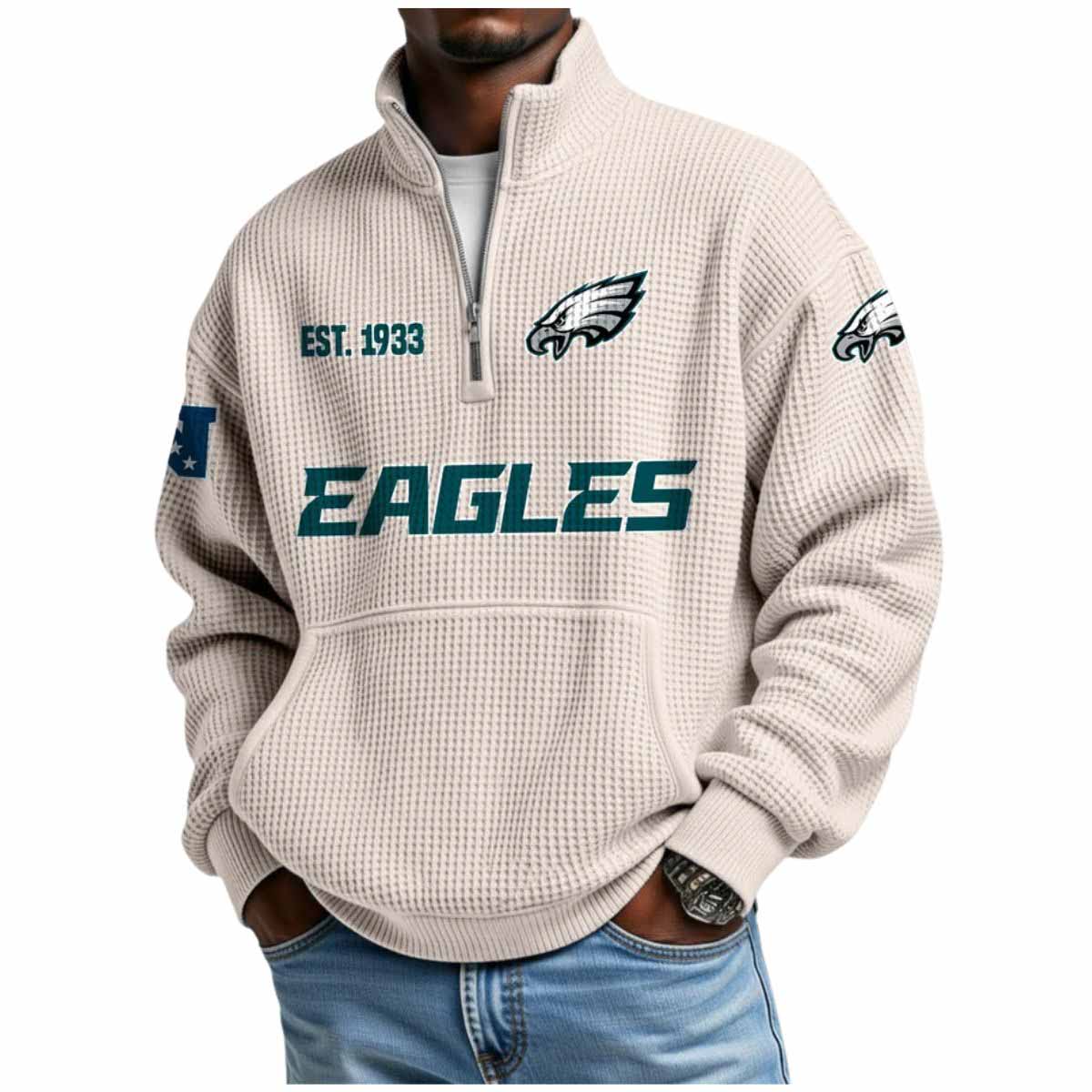 2025 Eagles Est 1933 Quarter Zip Waffle Hoodie 2025 Eagles Est 1933 Quarter Zip Waffle Hoodie