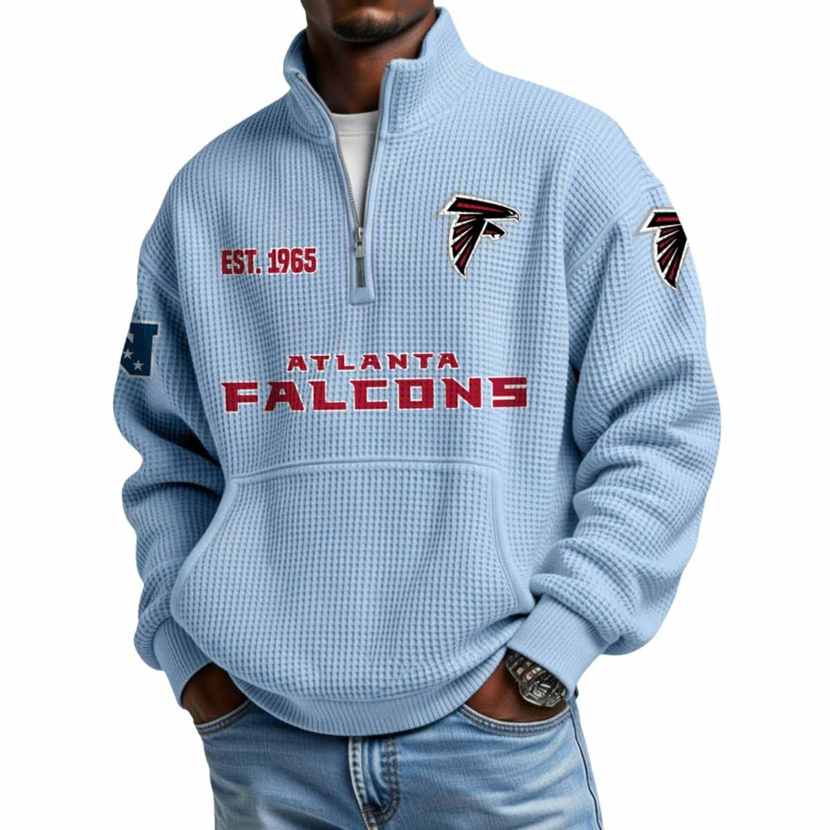 2025 Falcons Est 1965 Waffle Stand Collar Half Zip Sweatshirt 2025 Falcons Est 1965 Waffle Stand Collar Half Zip Sweatshirt