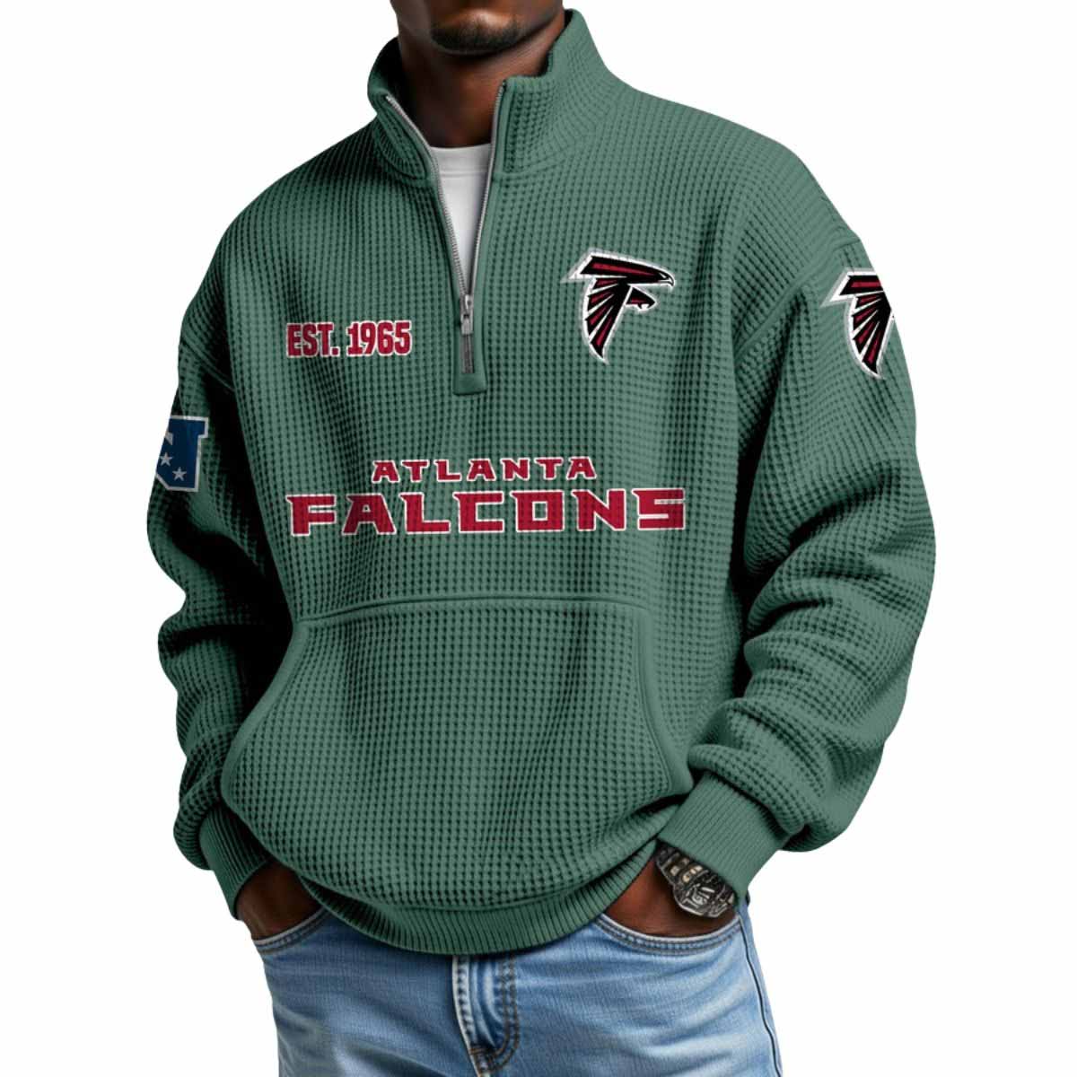 2025 Falcons Est 1965 Waffle Stand Collar Half Zip Sweatshirt 2025 Falcons Est 1965 Waffle Stand Collar Half Zip Sweatshirt
