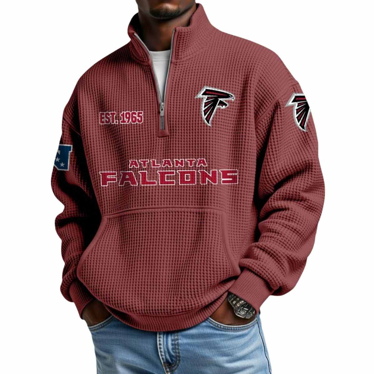 2025 Falcons Est 1965 Waffle Stand Collar Half Zip Sweatshirt 2025 Falcons Est 1965 Waffle Stand Collar Half Zip Sweatshirt