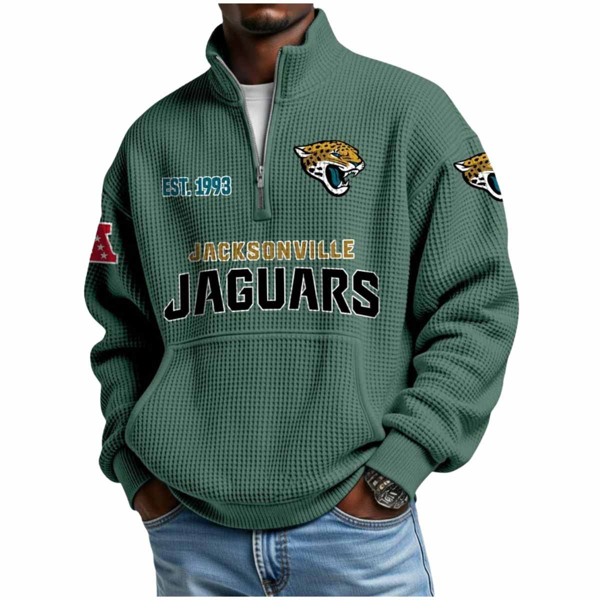 2025 Jaguars Est 1993 Waffle Stand Collar Half Zip Sweatshirt 2025 Jaguars Est 1993 Waffle Stand Collar Half Zip Sweatshirt