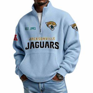 2025 Jaguars Est 1993 Waffle Stand Collar Half Zip Sweatshirt 1 2025 Jaguars Est 1993 Waffle Stand Collar Half Zip Sweatshirt