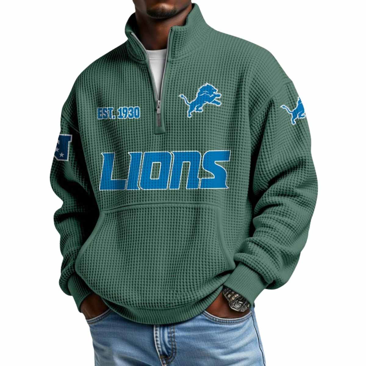 2025 Lions Est 1930 Waffle Stand Collar Half Zip Sweatshirt 2025 Lions Est 1930 Waffle Stand Collar Half Zip Sweatshirt