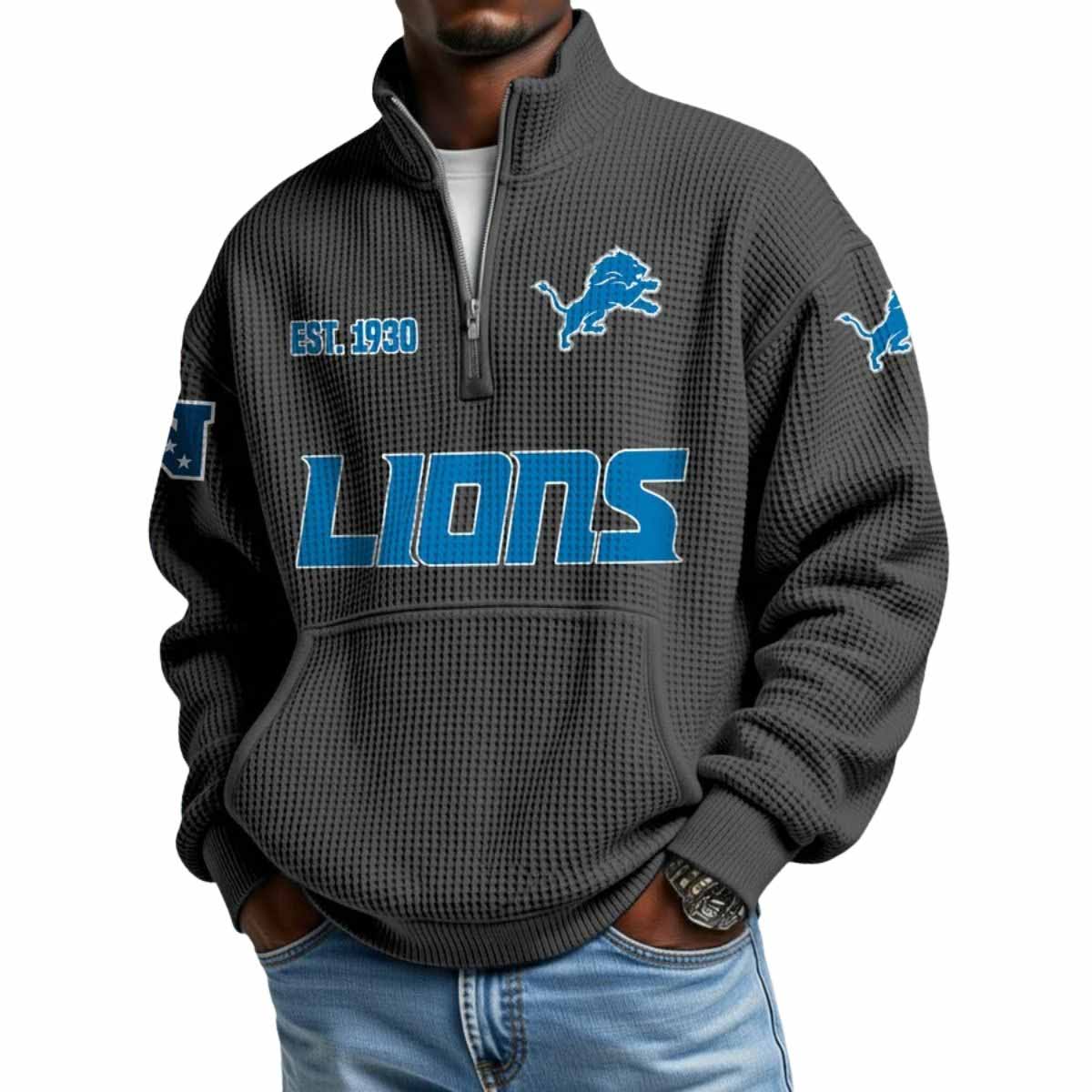 2025 Lions Est 1930 Waffle Stand Collar Half Zip Sweatshirt 2025 Lions Est 1930 Waffle Stand Collar Half Zip Sweatshirt