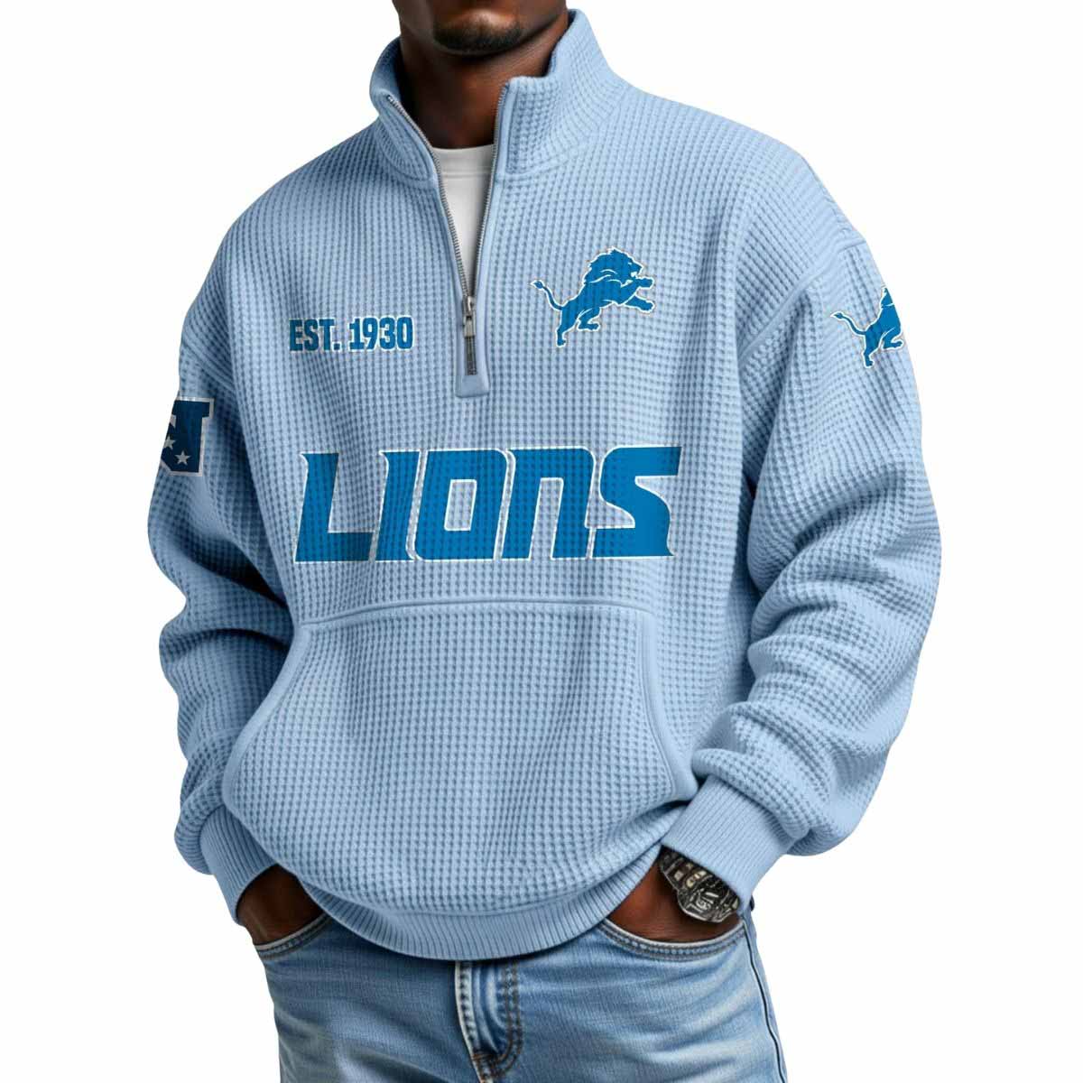 2025 Lions Est 1930 Waffle Stand Collar Half Zip Sweatshirt 2025 Lions Est 1930 Waffle Stand Collar Half Zip Sweatshirt