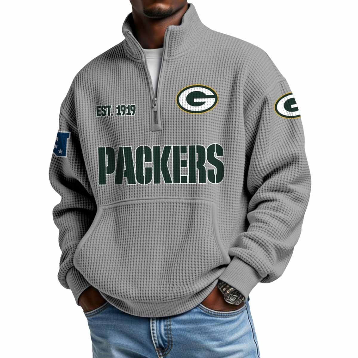 2025 Packers Est 1919 Waffle Stand Collar Half Zip Sweatshirt 2025 Packers Est 1919 Waffle Stand Collar Half Zip Sweatshirt