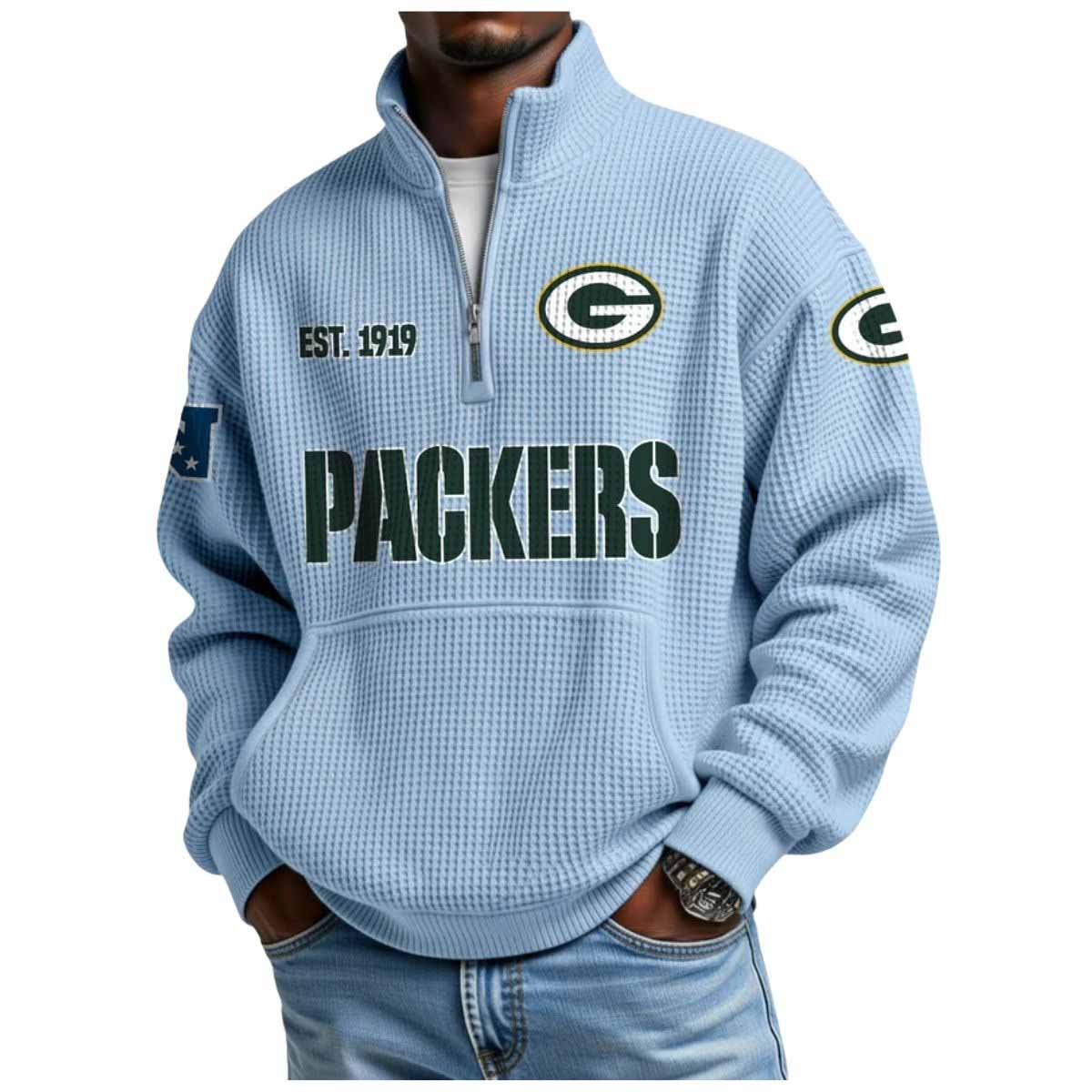 2025 Packers Est 1919 Waffle Stand Collar Half Zip Sweatshirt 2025 Packers Est 1919 Waffle Stand Collar Half Zip Sweatshirt