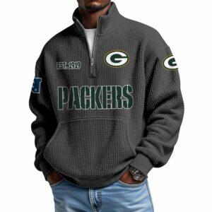 2025 Packers Est 1919 Waffle Stand Collar Half Zip Sweatshirt 2 2025 Packers Est 1919 Waffle Stand Collar Half Zip Sweatshirt