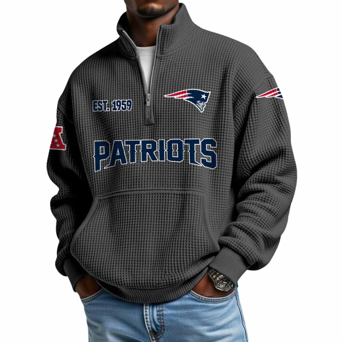 2025 Patriots Est 1959 Quarter Zip Waffle Hoodie 2025 Patriots Est 1959 Quarter Zip Waffle Hoodie