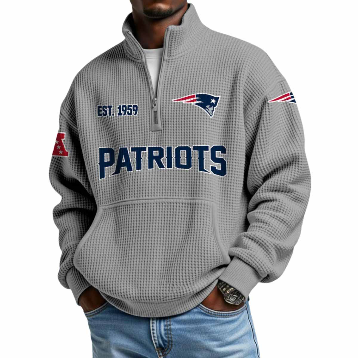 2025 Patriots Est 1959 Quarter Zip Waffle Hoodie 2025 Patriots Est 1959 Quarter Zip Waffle Hoodie
