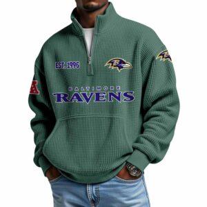 2025 Ravens Est 1996 Quarter Zip Waffle Hoodie