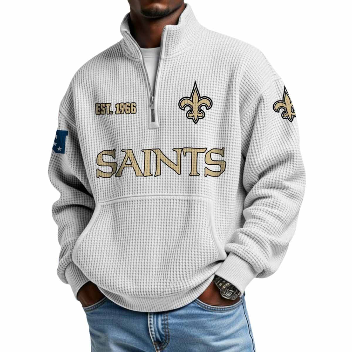 2025 Saints Est 1966 Waffle Stand Collar Half Zip Sweatshirt 2025 Saints Est 1966 Waffle Stand Collar Half Zip Sweatshirt