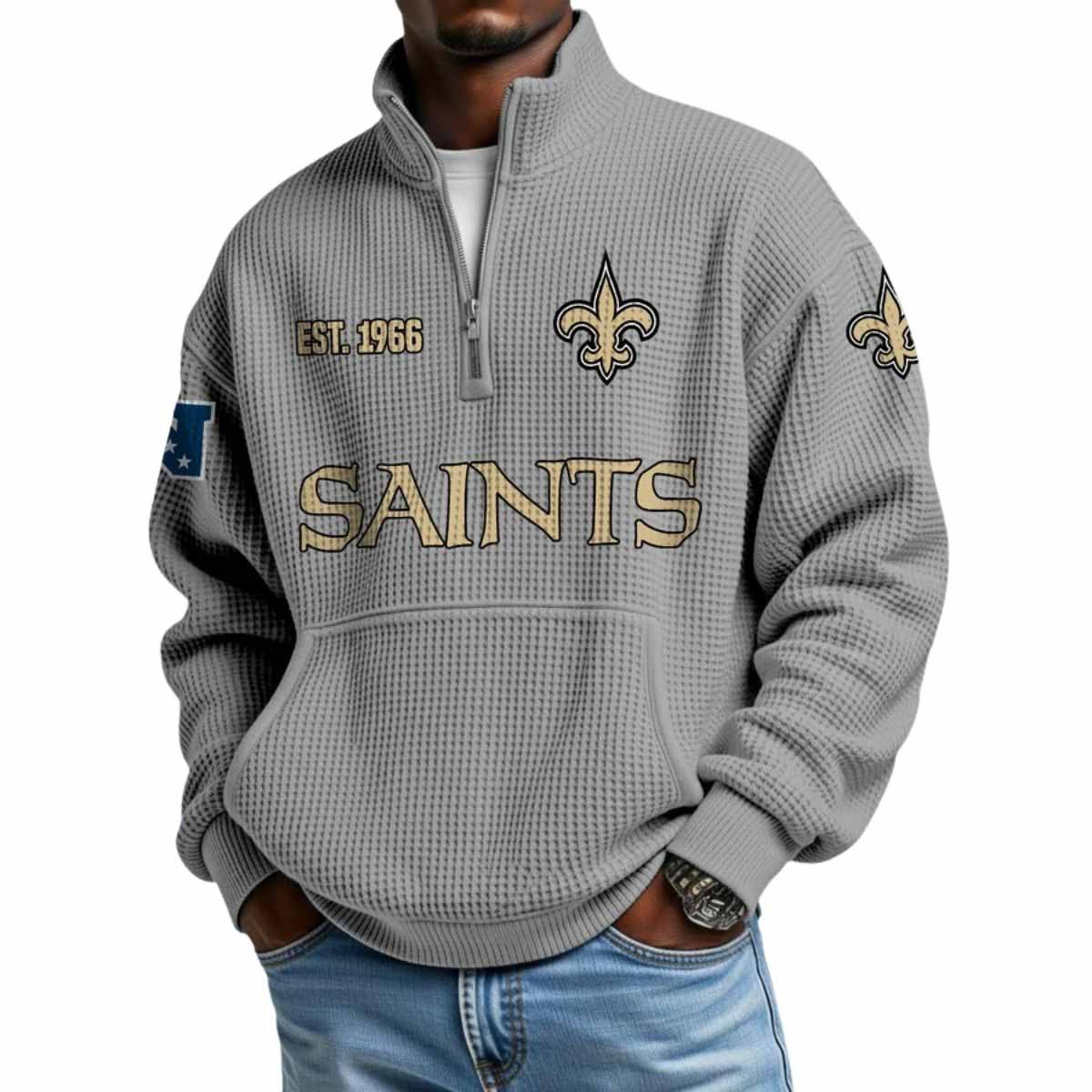 2025 Saints Est 1966 Waffle Stand Collar Half Zip Sweatshirt 2025 Saints Est 1966 Waffle Stand Collar Half Zip Sweatshirt