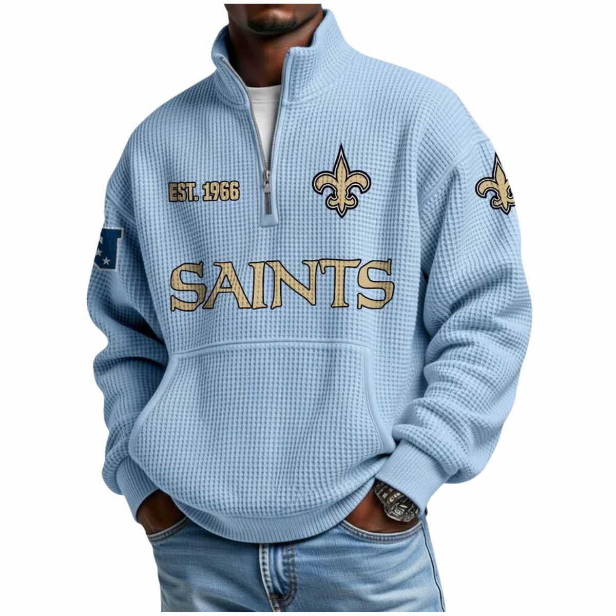2025 Saints Est 1966 Waffle Stand Collar Half Zip Sweatshirt 2025 Saints Est 1966 Waffle Stand Collar Half Zip Sweatshirt