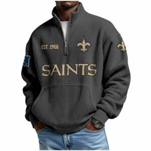 2025 Saints Est 1966 Waffle Stand Collar Half Zip Sweatshirt 3 2025 Saints Est 1966 Waffle Stand Collar Half Zip Sweatshirt