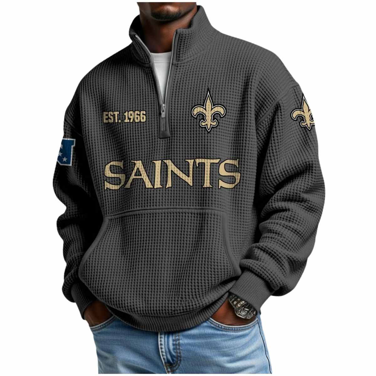 2025 Saints Est 1966 Waffle Stand Collar Half Zip Sweatshirt 2025 Saints Est 1966 Waffle Stand Collar Half Zip Sweatshirt