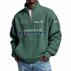 2025 Seahawks Est 1974 Waffle Stand Collar Half Zip Sweatshirt 1 2025 Seahawks Est 1974 Waffle Stand Collar Half Zip Sweatshirt
