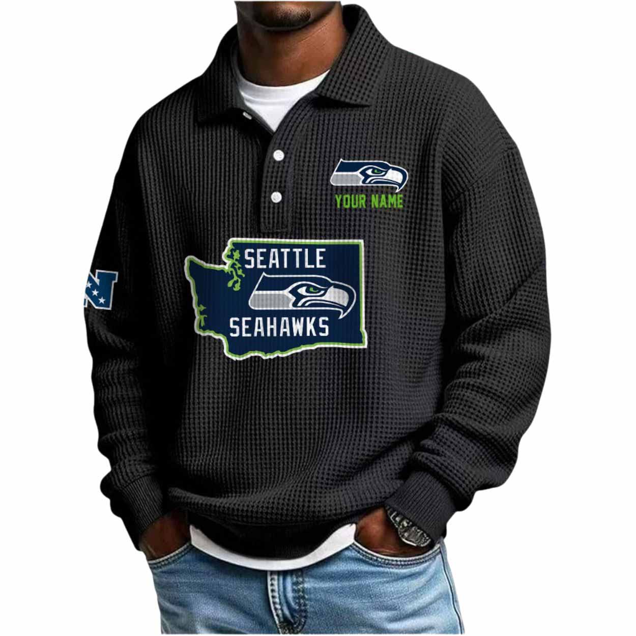 2025 Seahawks Personalization Waffle Button Lapel Polo 2025 Seahawks Personalization Waffle Button Lapel Polo