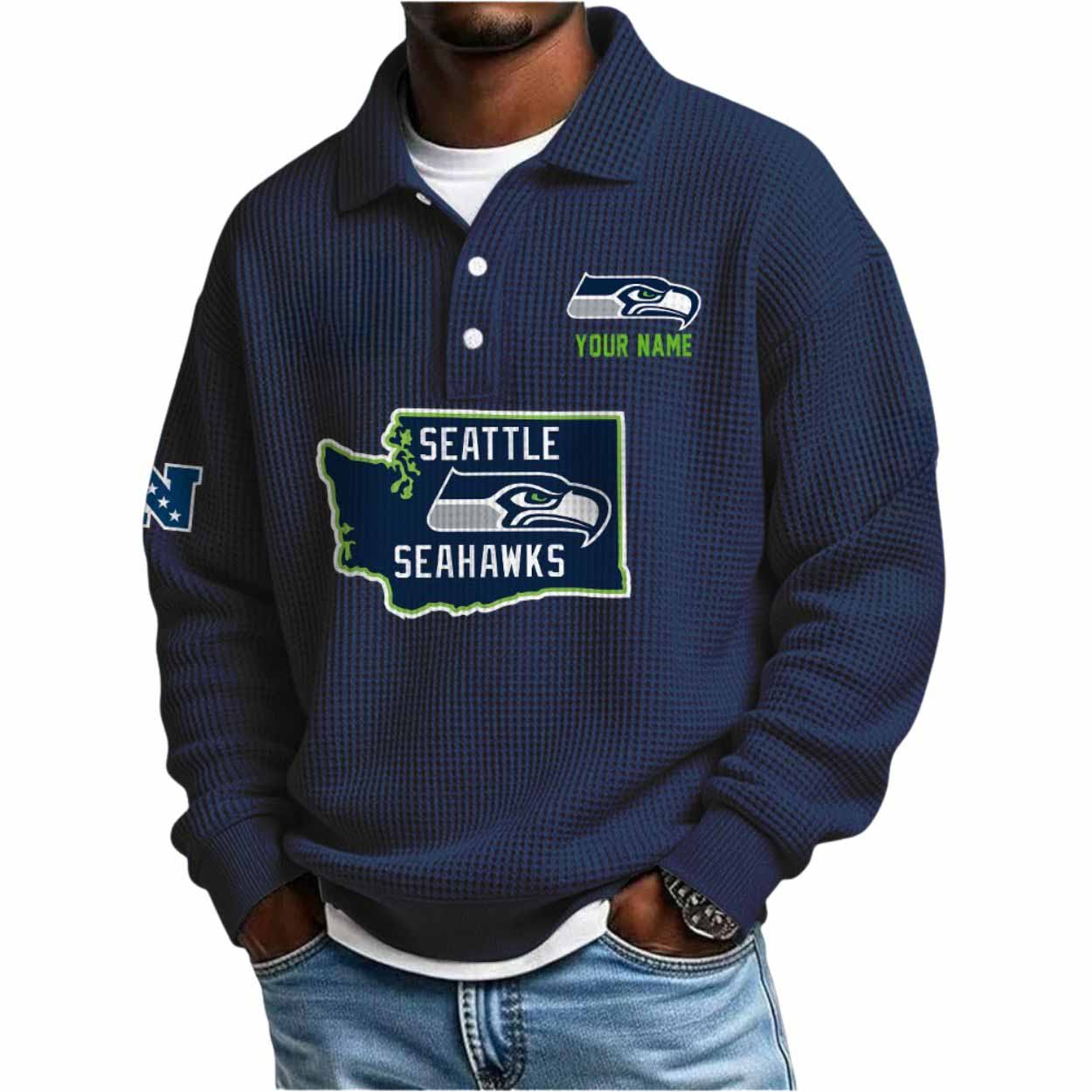 2025 Seahawks Personalization Waffle Button Lapel Polo 2025 Seahawks Personalization Waffle Button Lapel Polo