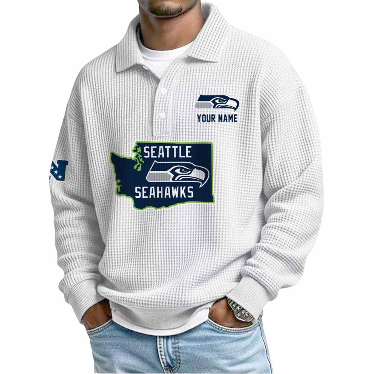 2025 Seahawks Personalization Waffle Button Lapel Polo 2025 Seahawks Personalization Waffle Button Lapel Polo