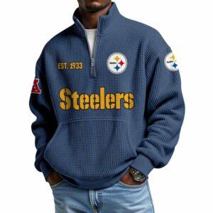 2025 Steelers Est 1933 Quarter Zip Waffle Hoodie 2 2025 Steelers Est 1933 Quarter Zip Waffle Hoodie