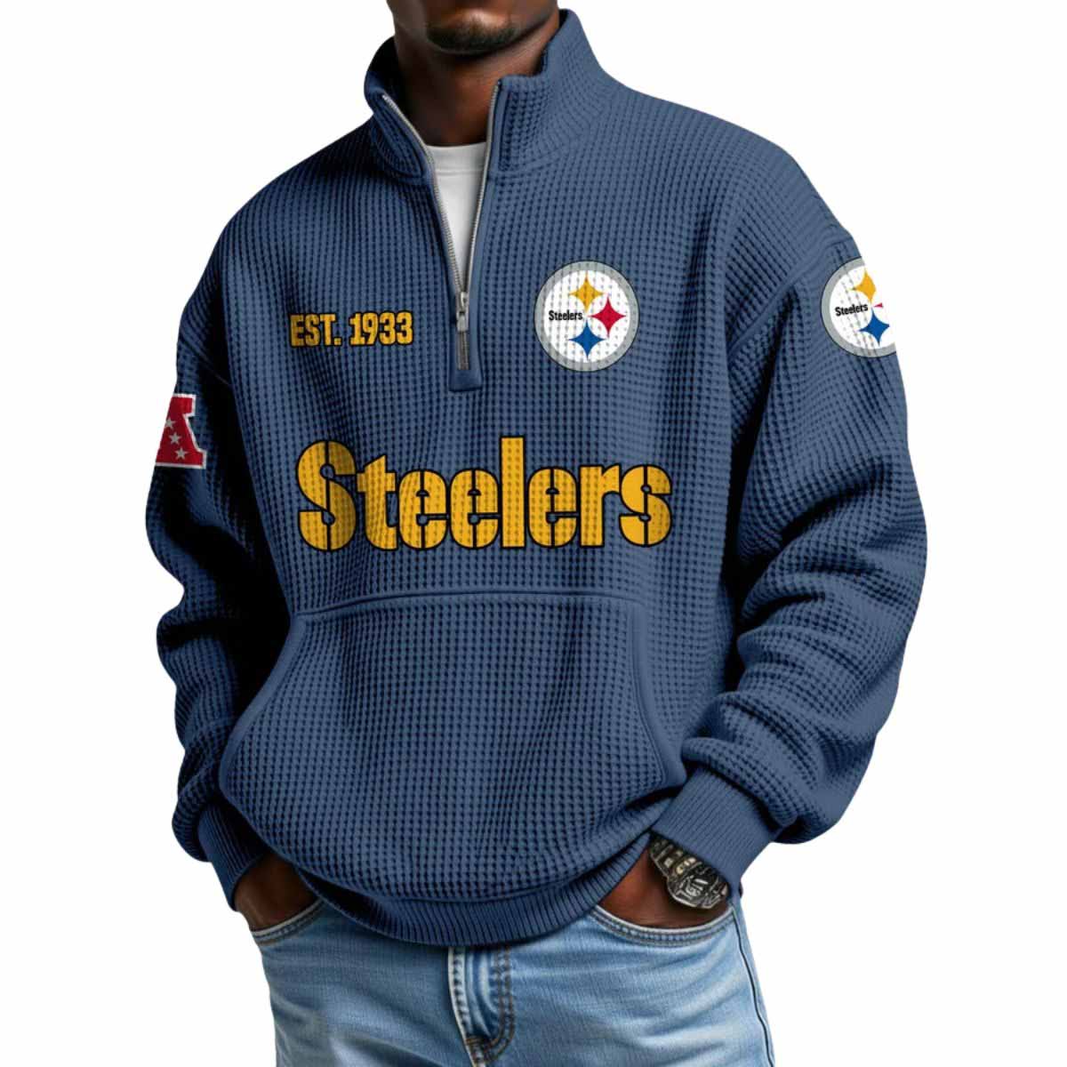 2025 Steelers Est 1933 Quarter Zip Waffle Hoodie 2025 Steelers Est 1933 Quarter Zip Waffle Hoodie