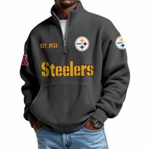 2025 Steelers Est 1933 Quarter Zip Waffle Hoodie 3 2025 Steelers Est 1933 Quarter Zip Waffle Hoodie
