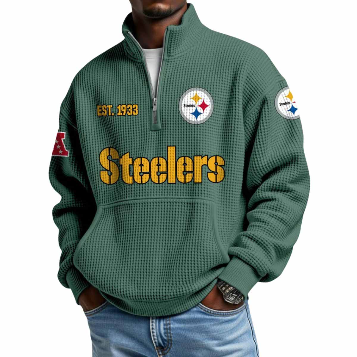 2025 Steelers Est 1933 Quarter Zip Waffle Hoodie 2025 Steelers Est 1933 Quarter Zip Waffle Hoodie