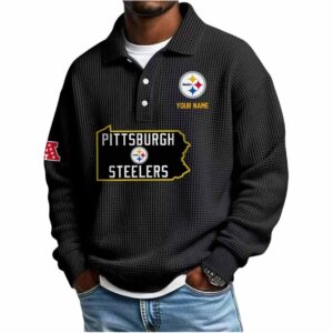 2025 Steelers Personalization Waffle Button Lapel Polo