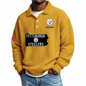 2025 Steelers Personalization Waffle Button Lapel Polo 2 2025 Steelers Personalization Waffle Button Lapel Polo
