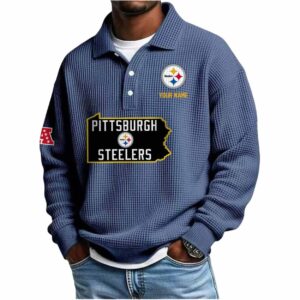 2025 Steelers Personalization Waffle Button Lapel Polo 1 2025 Steelers Personalization Waffle Button Lapel Polo