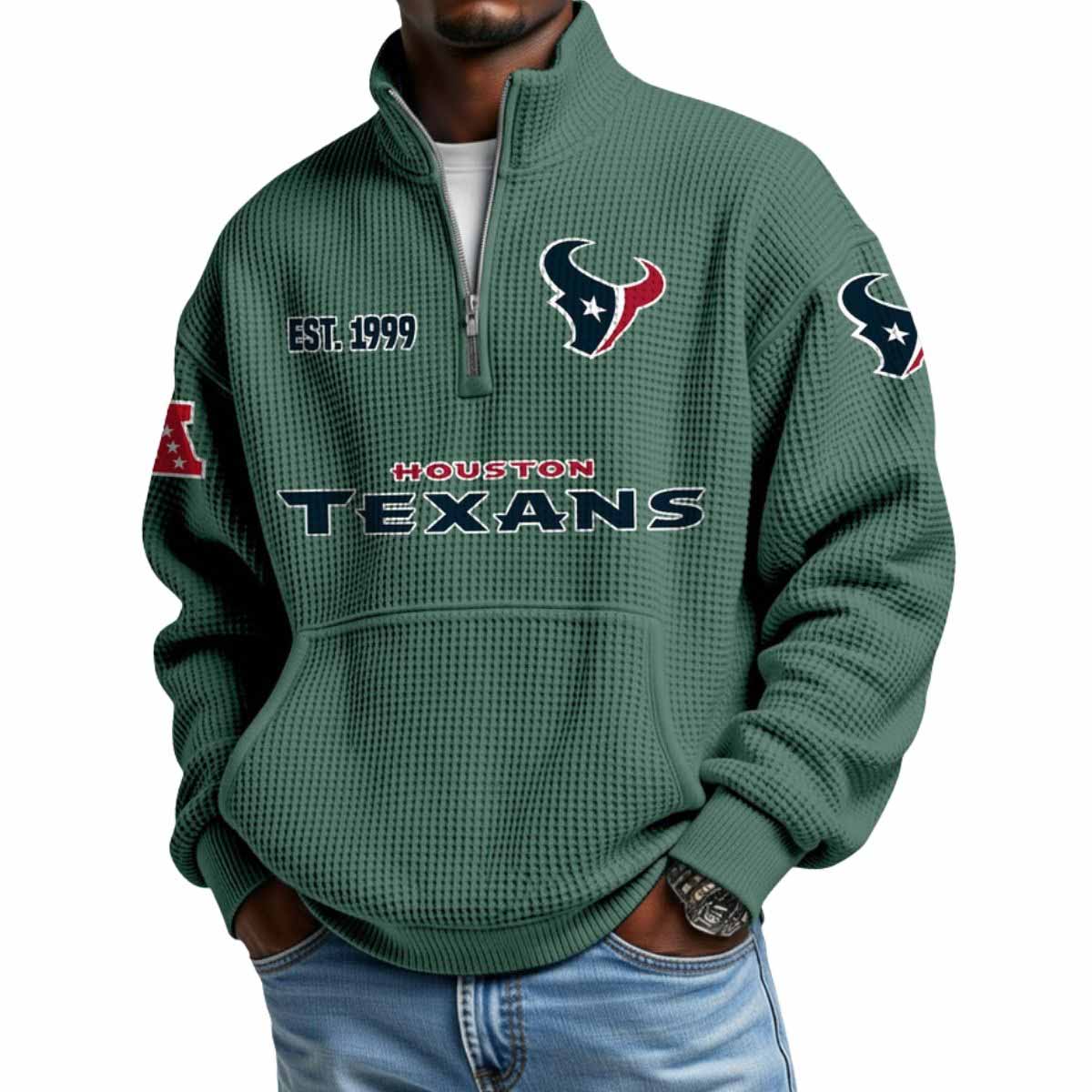 2025 Texans Est 1999 Waffle Stand Collar Half Zip Sweatshirt 2025 Texans Est 1999 Waffle Stand Collar Half Zip Sweatshirt