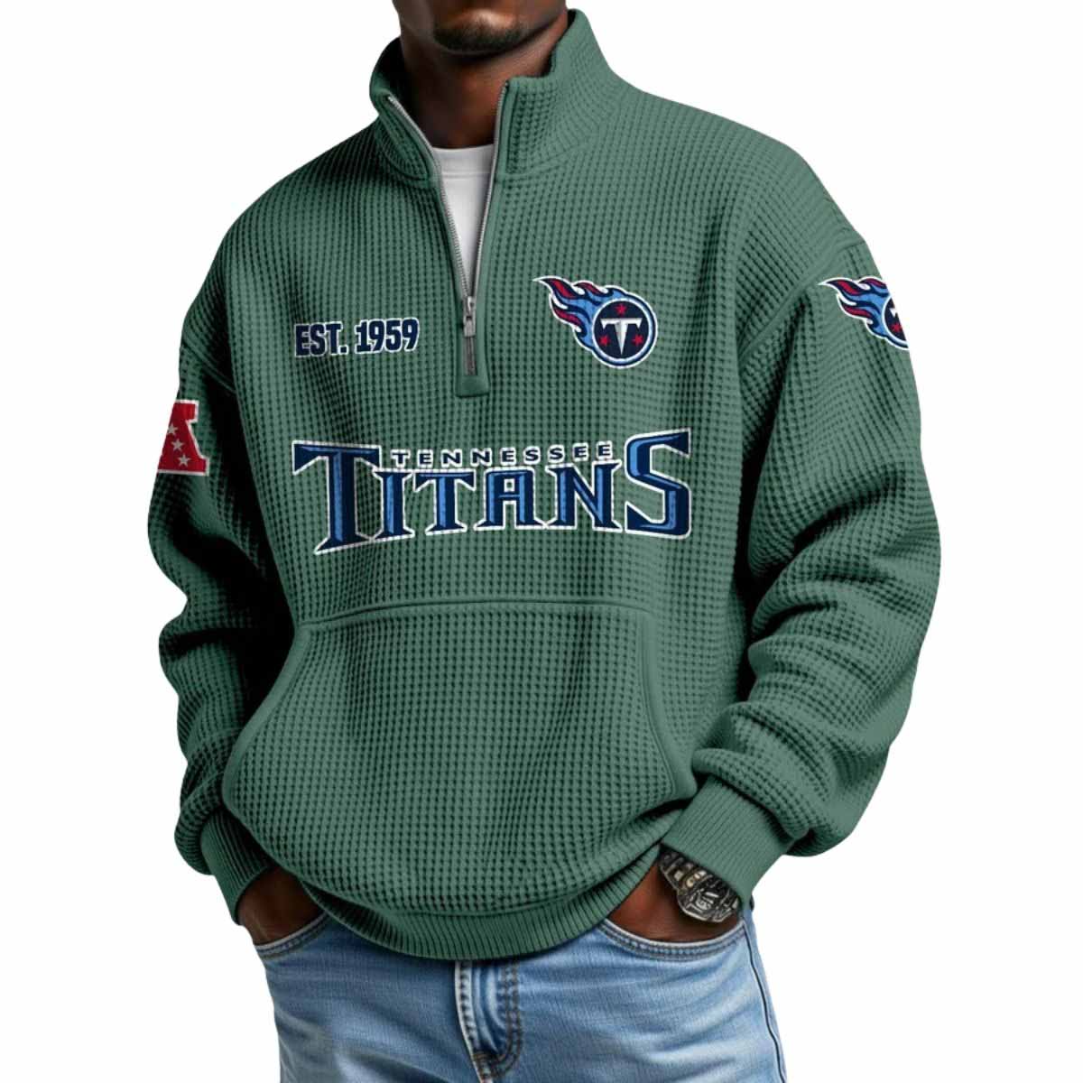 2025 Titans Est 1959 Waffle Stand Collar Half Zip Sweatshirt 2025 Titans Est 1959 Waffle Stand Collar Half Zip Sweatshirt