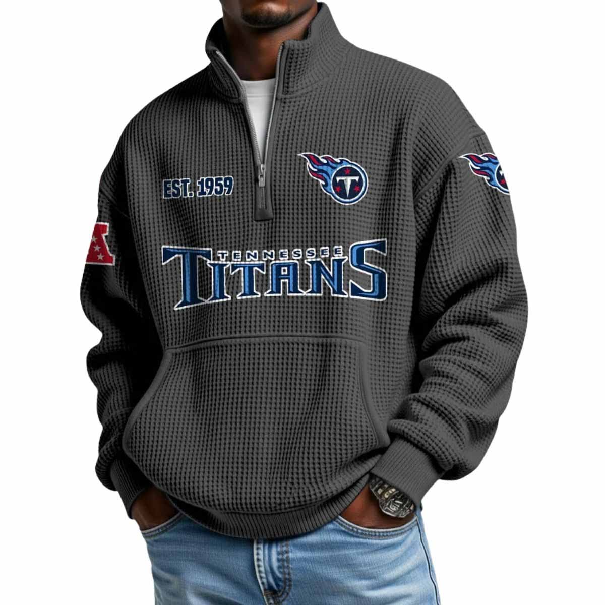 2025 Titans Est 1959 Waffle Stand Collar Half Zip Sweatshirt 2025 Titans Est 1959 Waffle Stand Collar Half Zip Sweatshirt