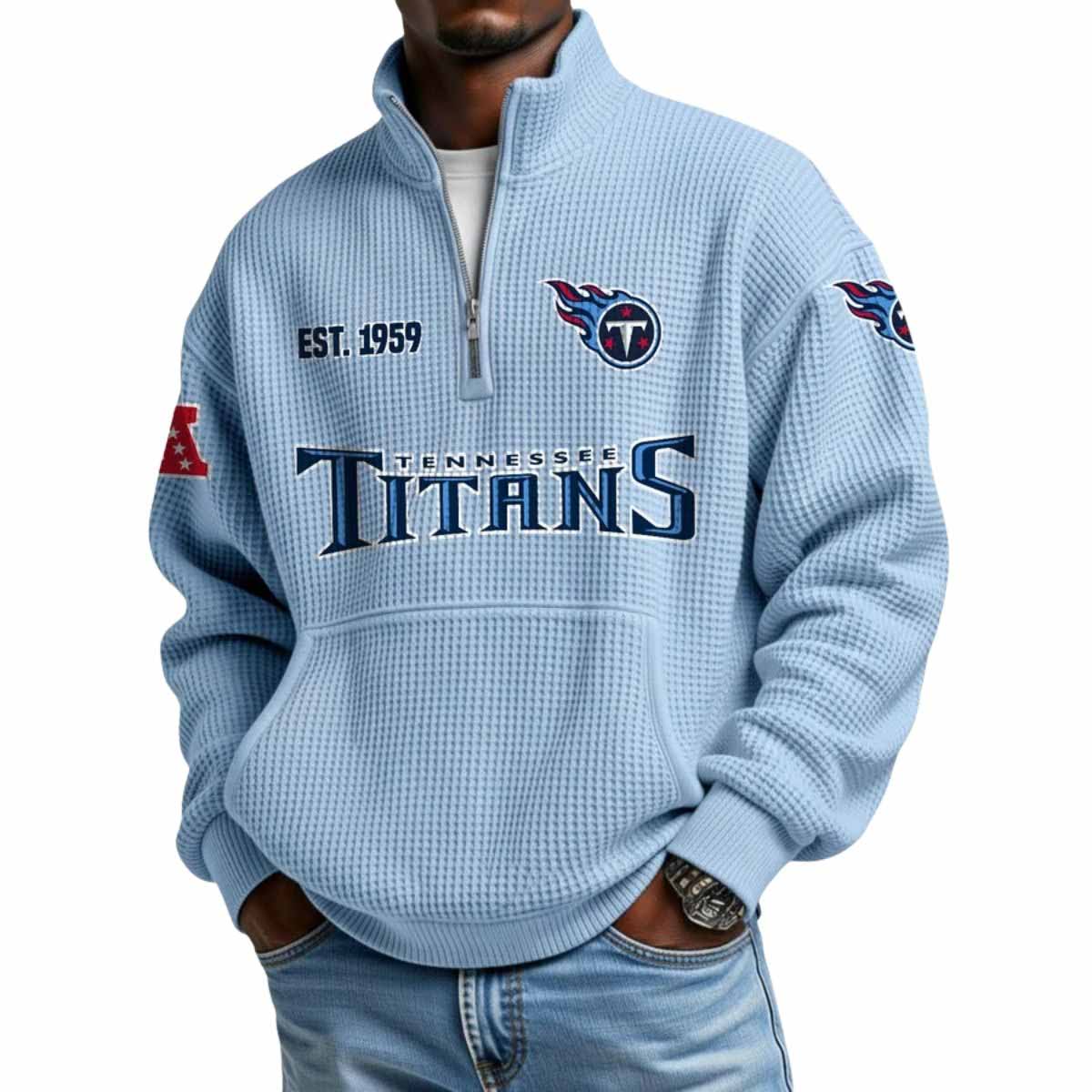 2025 Titans Est 1959 Waffle Stand Collar Half Zip Sweatshirt 2025 Titans Est 1959 Waffle Stand Collar Half Zip Sweatshirt