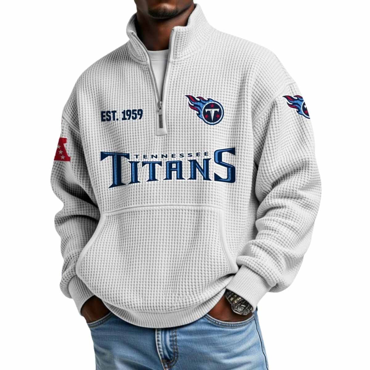 2025 Titans Est 1959 Waffle Stand Collar Half Zip Sweatshirt 2025 Titans Est 1959 Waffle Stand Collar Half Zip Sweatshirt