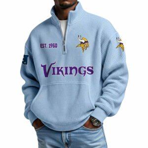 2025 Vikings Est 1960 Waffle Stand Collar Half Zip Sweatshirt 2025 Vikings Est 1960 Waffle Stand Collar Half Zip Sweatshirt